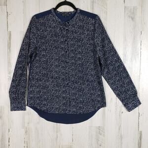 NWT Violet & Claire Navy Blue Speckled Button Down Silky Blouse Size Medium